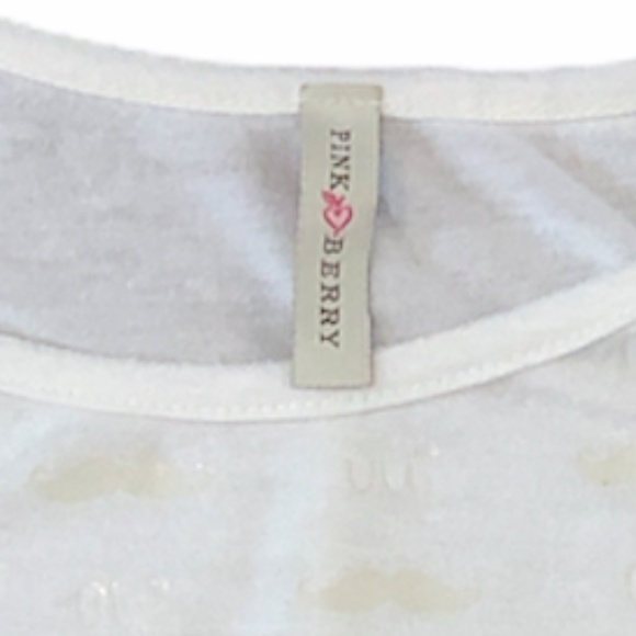 PINK BERRY Mustache Oui Top Women's Size Medium Gold White Novelty Print - Picture 5 of 7